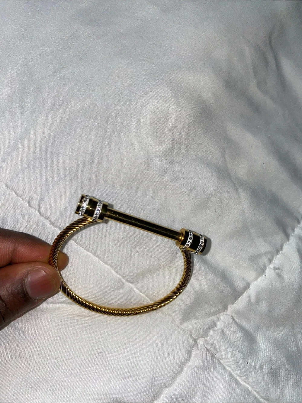 Gold-Tone Cable Cuff Bracelet with Black Accent Ends with stones